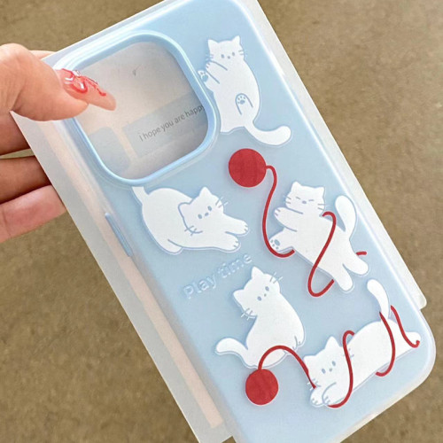 ins創意小衆可愛玩毛球的小貓適用iPhone15promax手機殼蘋果14p16 ins創意小衆可愛玩毛球的小貓適用iPhone15promax手機殼蘋果14p16