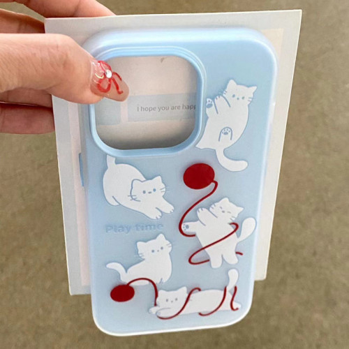 ins創意小衆可愛玩毛球的小貓適用iPhone15promax手機殼蘋果14p16 ins創意小衆可愛玩毛球的小貓適用iPhone15promax手機殼蘋果14p16