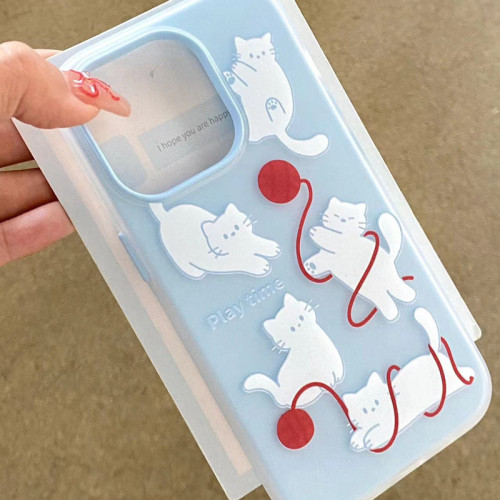 ins創意小衆可愛玩毛球的小貓適用iPhone15promax手機殼蘋果14p16 ins創意小衆可愛玩毛球的小貓適用iPhone15promax手機殼蘋果14p16