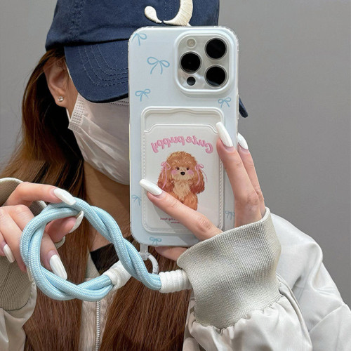 卡通蝴蝶結小狗蘋果16手機殼iPhone13/14/15promax卡包12/11掛繩x