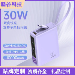 可攜式充電寶雙向快充PD30W大功率可攜式10000mAh超級快充行動電源