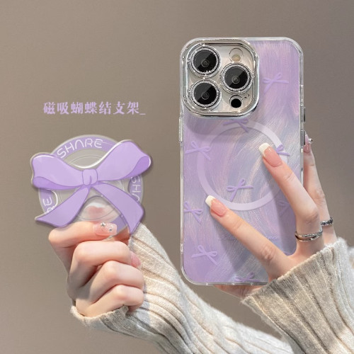 蝴蝶結磁吸支架適用蘋果15PRO手機殼14/13羽紗鏡頭膜12輕奢11防摔 蝴蝶結磁吸支架適用蘋果15PRO手機殼14/13羽紗鏡頭膜12輕奢11防摔