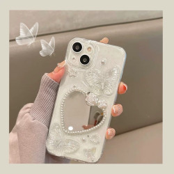 高級補妝蝴蝶愛心鏡適用iphone15Promax14Pro手機殼13Promax全包