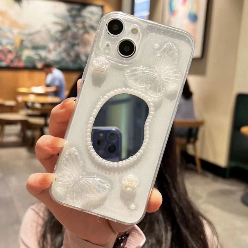 高級補妝蝴蝶愛心鏡適用iphone15Promax14Pro手機殼13Promax全包