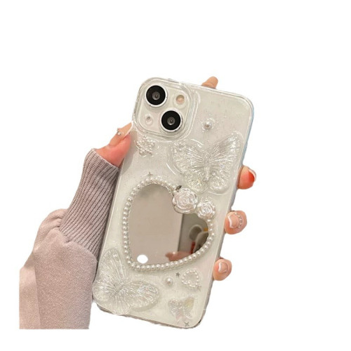 高級補妝蝴蝶愛心鏡適用iphone15Promax14Pro手機殼13Promax全包