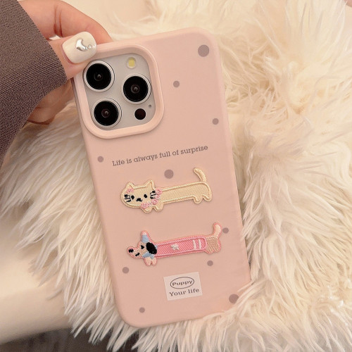 可愛ins立體刺綉15手機殼蘋果16防摔iphone14pro max適用13卡通貓