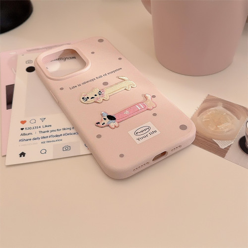 可愛ins立體刺綉15手機殼蘋果16防摔iphone14pro max適用13卡通貓