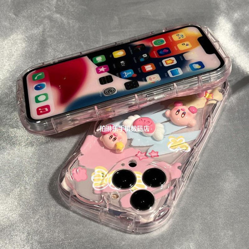 彩色塗鴉立體星之卡比適用iPhone14promax手機殼14/13軟12/11/xr