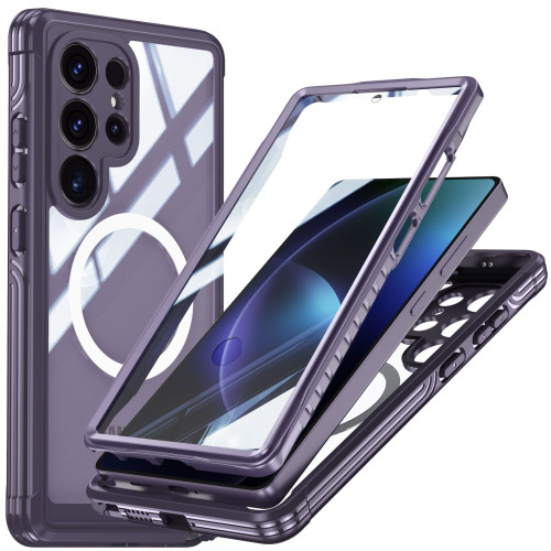 適用三星s25ultra手機殼9H玻璃360全包防摔減震防刮花磁吸充電套