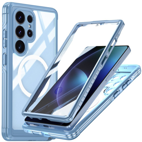 適用三星s25ultra手機殼9H玻璃360全包防摔減震防刮花磁吸充電套