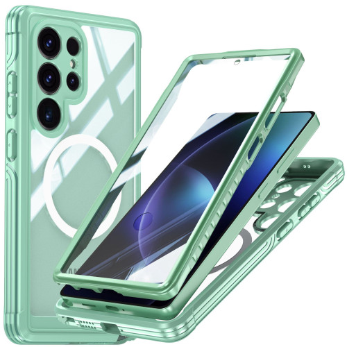 適用三星s25ultra手機殼9H玻璃360全包防摔減震防刮花磁吸充電套
