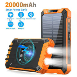 無線充太陽能行動電源20000安培手機戶外三防自帶線充電寶