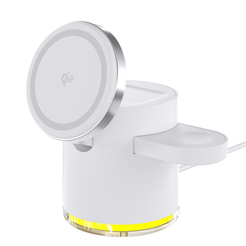 QI2magsafe磁吸三合一無線充電器15W快充桌面氛圍燈手機支架