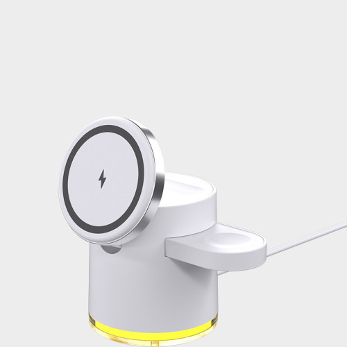 QI2magsafe磁吸三合一無線充電器15W快充桌面氛圍燈手機支架