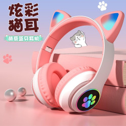 貓耳朵發光耳機STN-28女生款可愛電競遊戯無線頭戴式藍牙耳麥