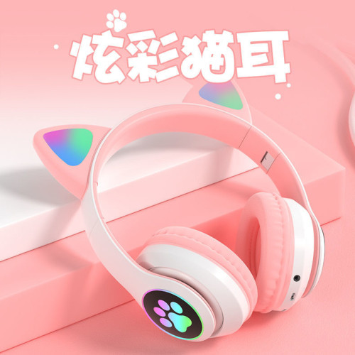 貓耳朵發光耳機STN-28女生款可愛電競遊戯無線頭戴式藍牙耳麥