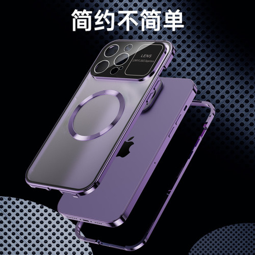 適用蘋果iPhone16手機殼金屬全包防窺磁吸蘋果15大視窗高級保護套