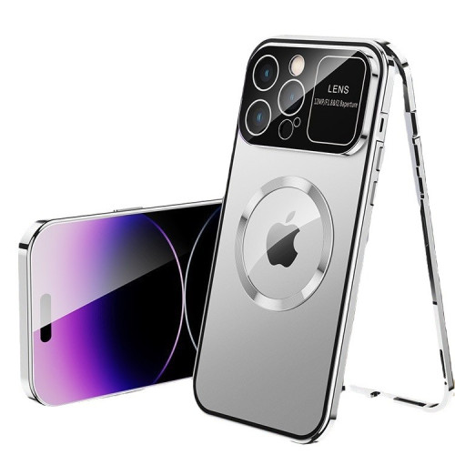 適用蘋果iPhone16手機殼金屬全包防窺磁吸蘋果15大視窗高級保護套