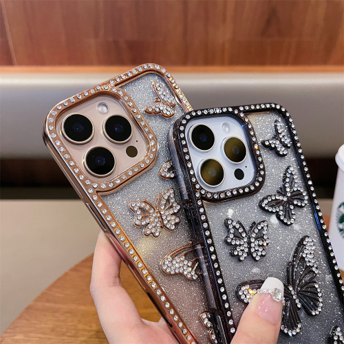 蝴蝶飛鑲鑽+漸變閃粉紙適用iphone16promax手機殼14新款蘋果15/13 蝴蝶飛鑲鑽+漸變閃粉紙適用iphone16promax手機殼14新款蘋果15/13