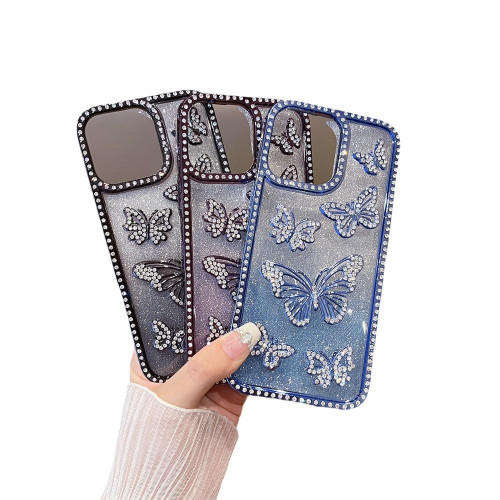 蝴蝶飛鑲鑽+漸變閃粉紙適用iphone16promax手機殼14新款蘋果15/13 蝴蝶飛鑲鑽+漸變閃粉紙適用iphone16promax手機殼14新款蘋果15/13