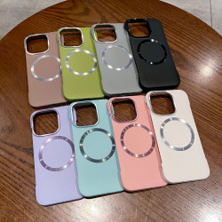 新款無邊框適用iPhone16荔枝紋磁吸手機殼蘋果15防摔純色高級感14