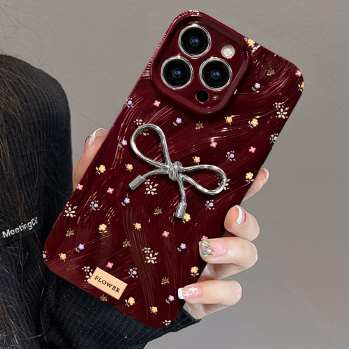 碎花蝴蝶結適用蘋果16手機殼iphone15PRO立體公仔14全包防摔13/12