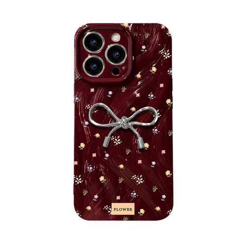 碎花蝴蝶結適用蘋果16手機殼iphone15PRO立體公仔14全包防摔13/12