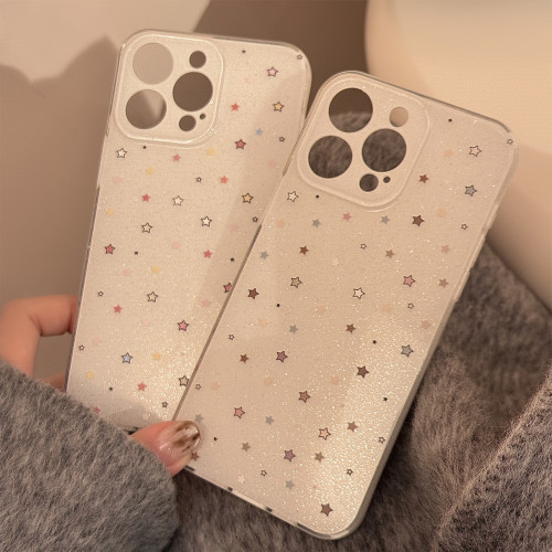 雙層閃粉適用蘋果16手機殼滿屏彩星星iphone15promax軟套14小衆11
