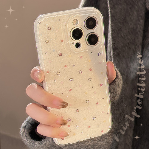 雙層閃粉適用蘋果16手機殼滿屏彩星星iphone15promax軟套14小衆11