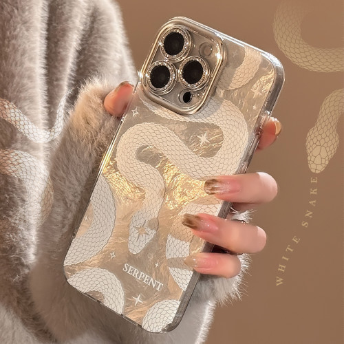 白蟒蛇紋手機殼適用蘋果17promax鏡頭膜iphone16硬12高級感14閃粉