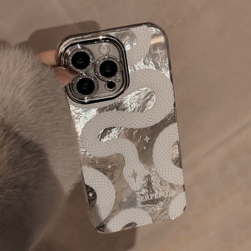 白蟒蛇紋手機殼適用蘋果17promax鏡頭膜iphone16硬12高級感14閃粉