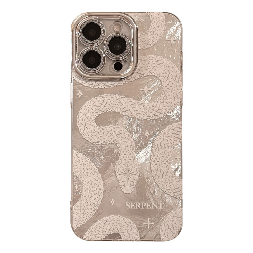 白蟒蛇紋手機殼適用蘋果17promax鏡頭膜iphone16硬12高級感14閃粉
