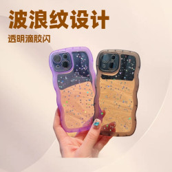波浪紋適用蘋果16E手機殼14/13透明滴膠閃粉iPhone17/三星S25U星