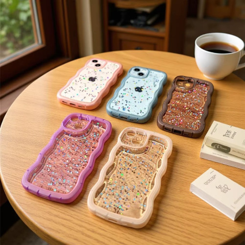 波浪紋適用蘋果16E手機殼14/13透明滴膠閃粉iPhone17/三星S25U星