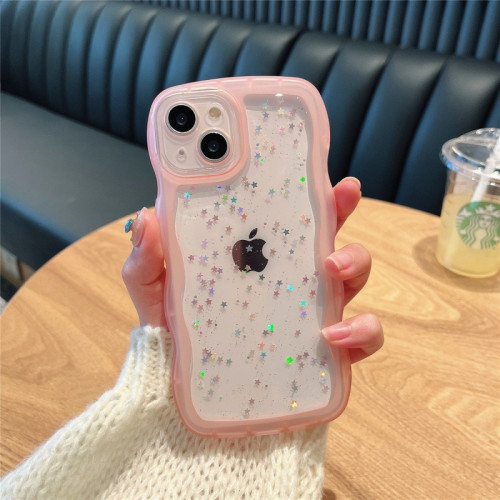 波浪紋適用蘋果16E手機殼14/13透明滴膠閃粉iPhone17/三星S25U星