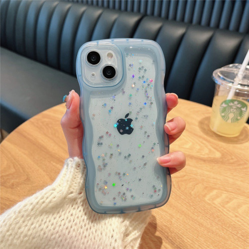 波浪紋適用蘋果16E手機殼14/13透明滴膠閃粉iPhone17/三星S25U星