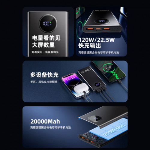 120W大容量超級快充充電寶20000安培雙向快充行動電源禮品LGO