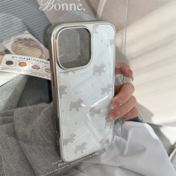 可愛灰泰迪適用16蘋果15promax手機殼iphone14銀邊滴膠17小衆華爲