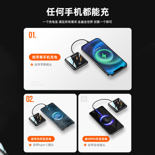 迷你自帶線可攜式充電寶20000安培大容量行動電源禮品