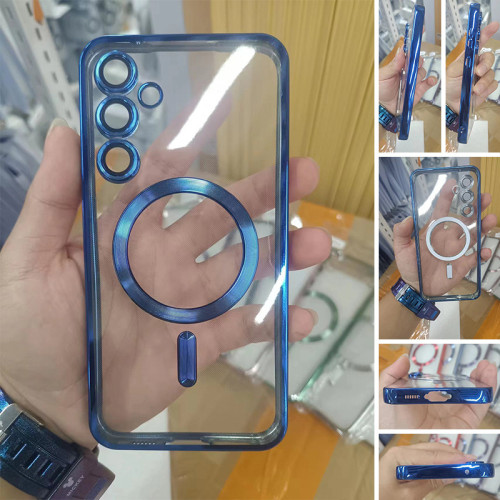 適用三星S25手機殼電鍍磁吸S24ultra手機殼帶鏡頭膜S22透明軟殼23