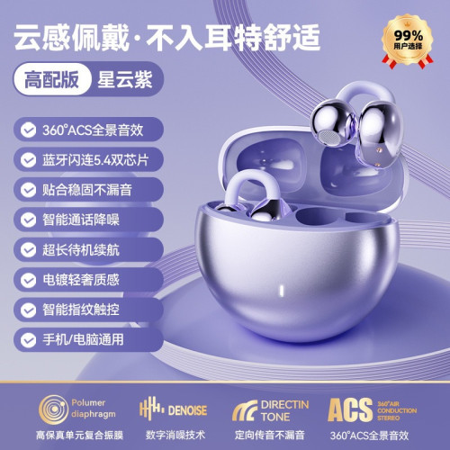 新款氣骨傳導藍牙耳機夾耳式長續航運動高音質真降噪耳機5.4