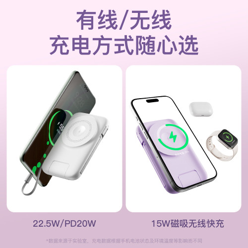 新款三合一磁吸無線充電寶10000安培快充22.5W自帶四線支架可攜式