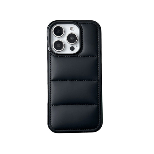 馬卡龍充棉皮質羽絨服蘋果15promax手機殼防摔保護套iPhone13情侶