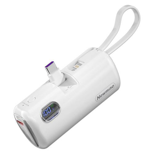 紐曼迷你膠囊充電寶行動電源5000mA數顯22.5W快充自帶線AP01AT01