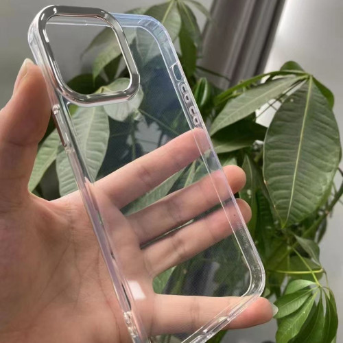 簡約ins電鍍鏡頭框iPhone15promax手機殼蘋果13透明凹槽滴膠軟套x