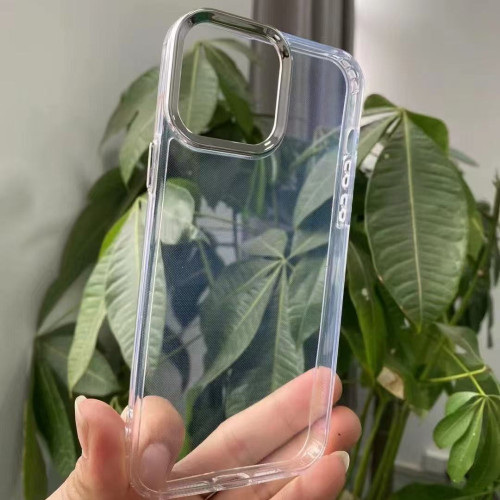 簡約ins電鍍鏡頭框iPhone15promax手機殼蘋果13透明凹槽滴膠軟套x