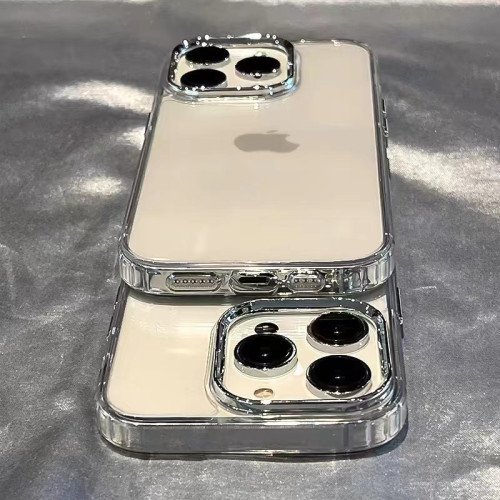 簡約ins電鍍鏡頭框iPhone15promax手機殼蘋果13透明凹槽滴膠軟套x