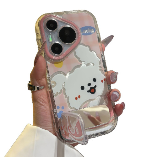 情侶貼貼小狗鏡面支架小清新朵朵小花適用iPhone16新款15手機殼14 情侶貼貼小狗鏡面支架小清新朵朵小花適用iPhone16新款15手機殼14