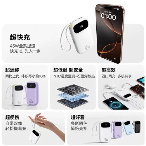 倍思PD45W充電寶10000安培小巧可攜式自帶線行動電源快充禮品 倍思PD45W充電寶10000安培小巧可攜式自帶線行動電源快充禮品