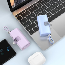 迷你可攜式自帶線膠囊充電寶5000安培快充尾插可折曡行動電源